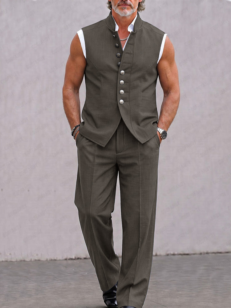 Modern Solid Color Suit Vest and Pants Set