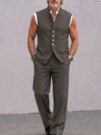 Modern Solid Color Suit Vest and Pants Set