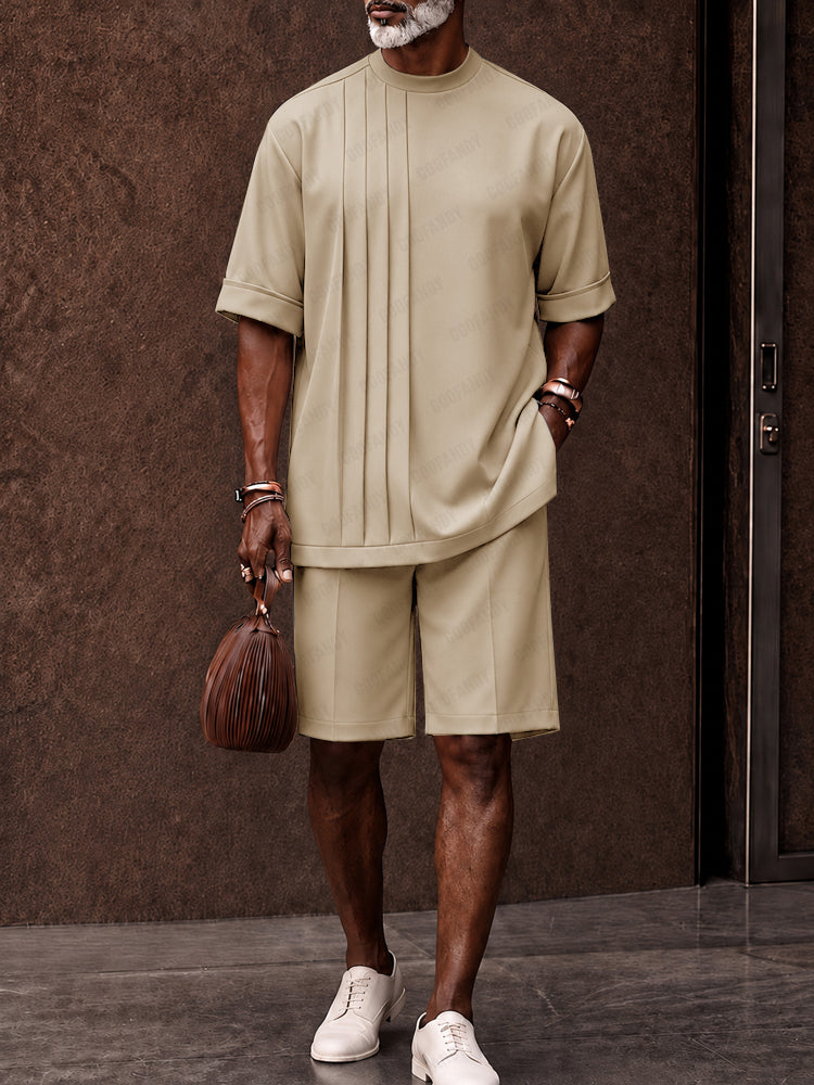 Casual Loose Pleated Front T-Shirt Shorts Set