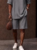 Casual Loose Pleated Front T-Shirt Shorts Set