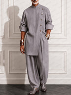 Refined Pinstripe Slit Longline Top Pants Set