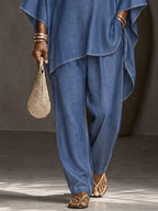 Casual Loose Contrast Stitch Faux Denim Co-ord Set