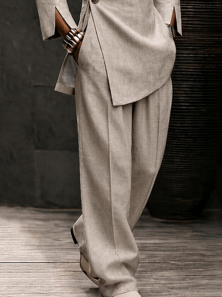 Urban Casual Slanted Button Shirt Pants Set