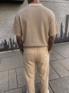 Vertical Striped Polo Shirt and Trousers 2 Piece Set