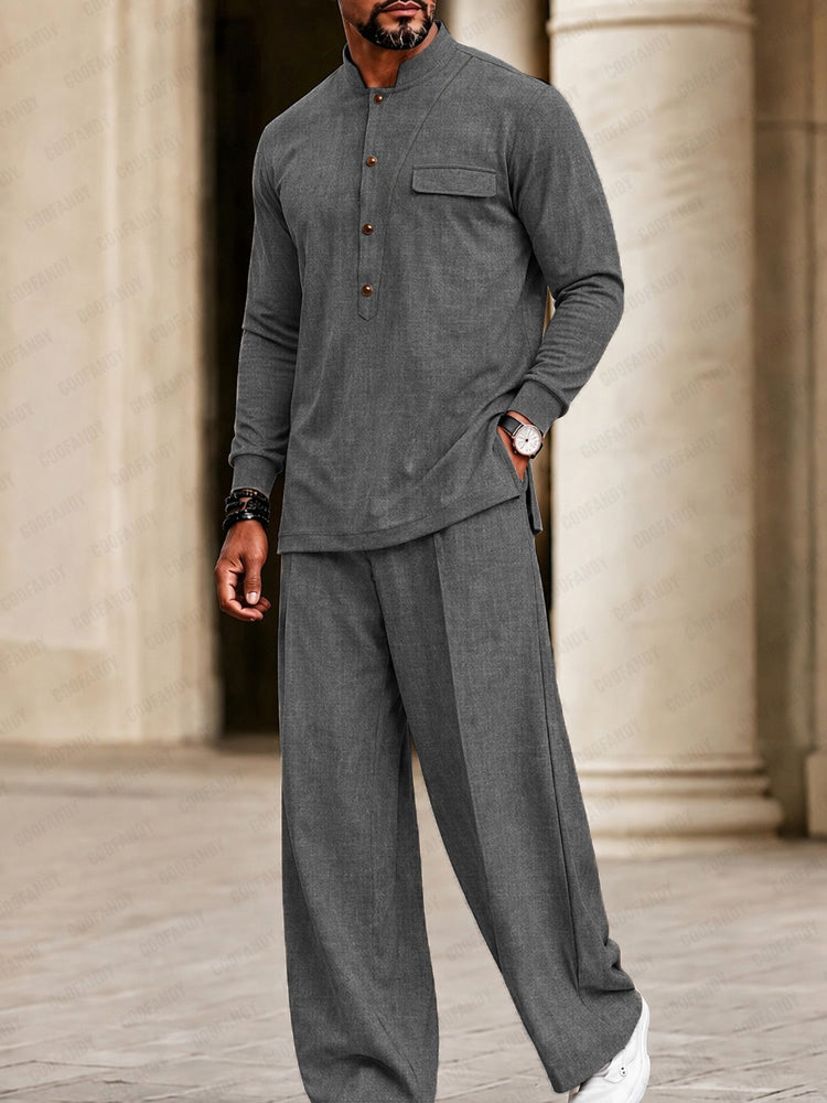 Casual Comfort Side Slit Shirt and Pants Set