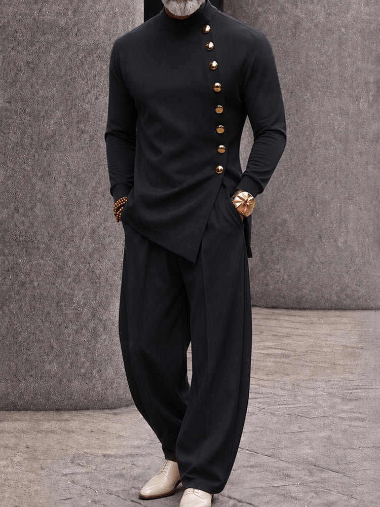 Refined Button Design Sleeveless Top and Pants Set