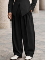 Minimalism Mandarin Collar Longline Top Pants Set