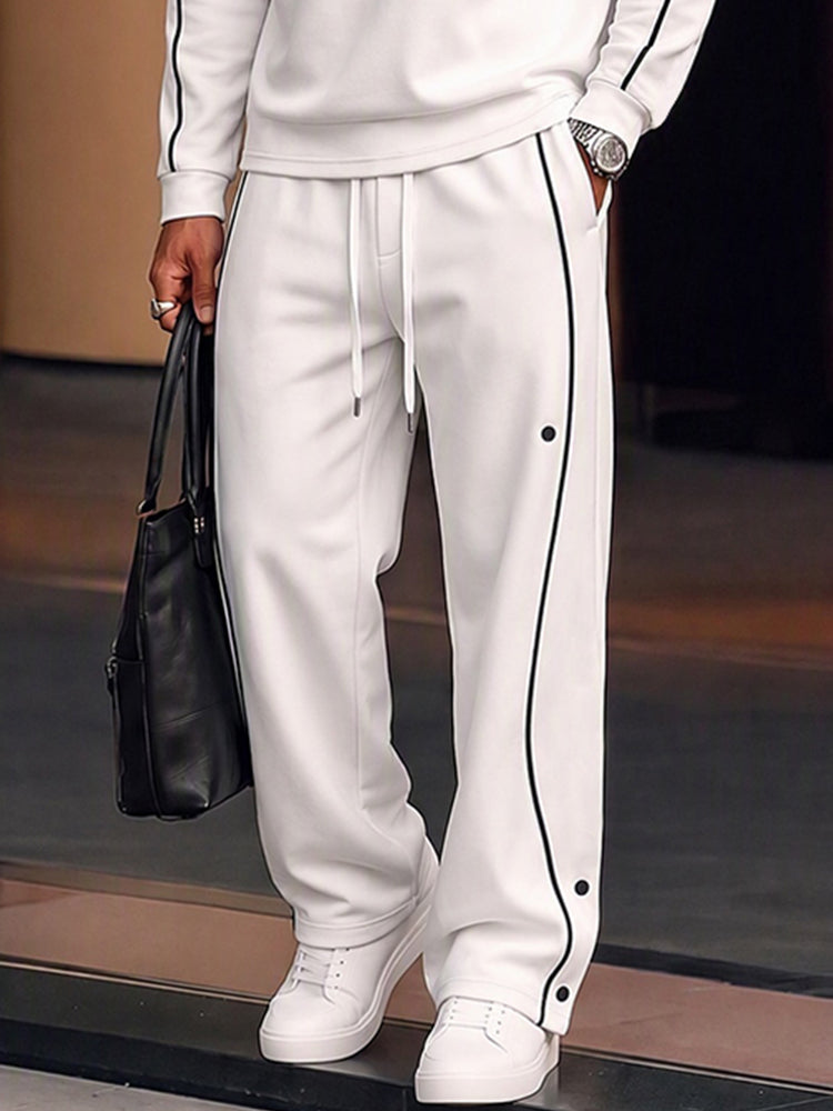 Casual Contrast Piping Sweatshirt Pants Set