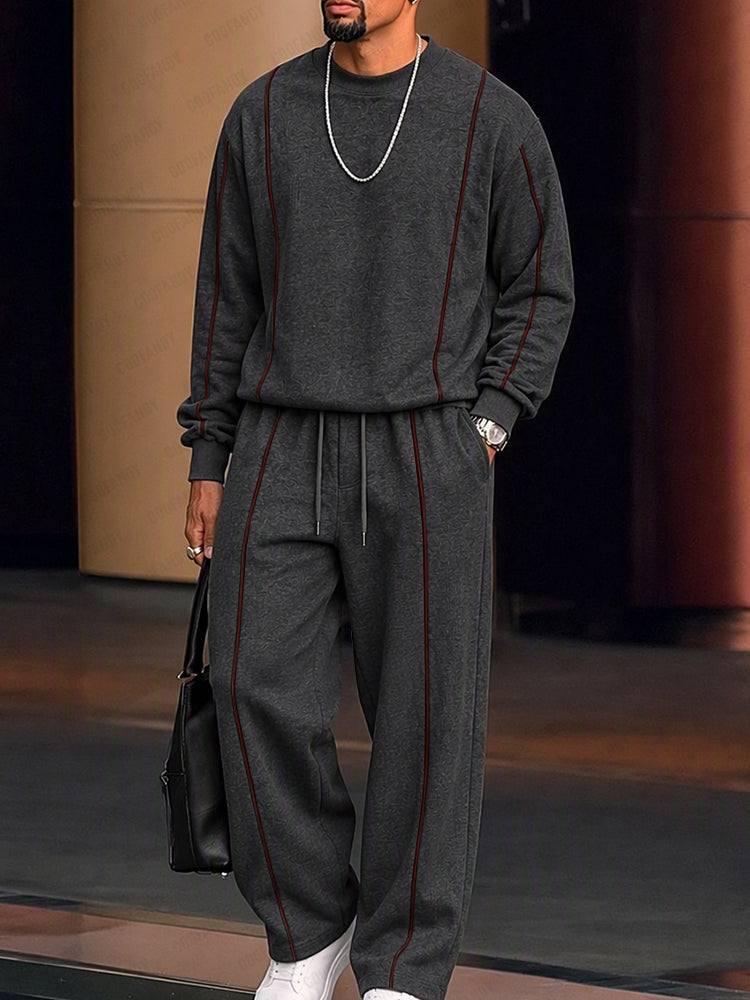 Athleisure Contrast Line Sweatshirt Pants Set