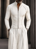 Fashion Contrast Stripe Mock Neck Matching Set