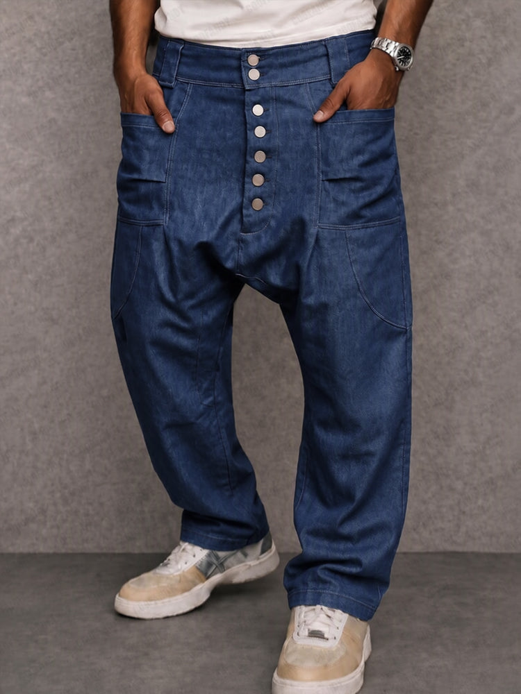Casual Streetwear 100% Cotton Drop Crotch Pants