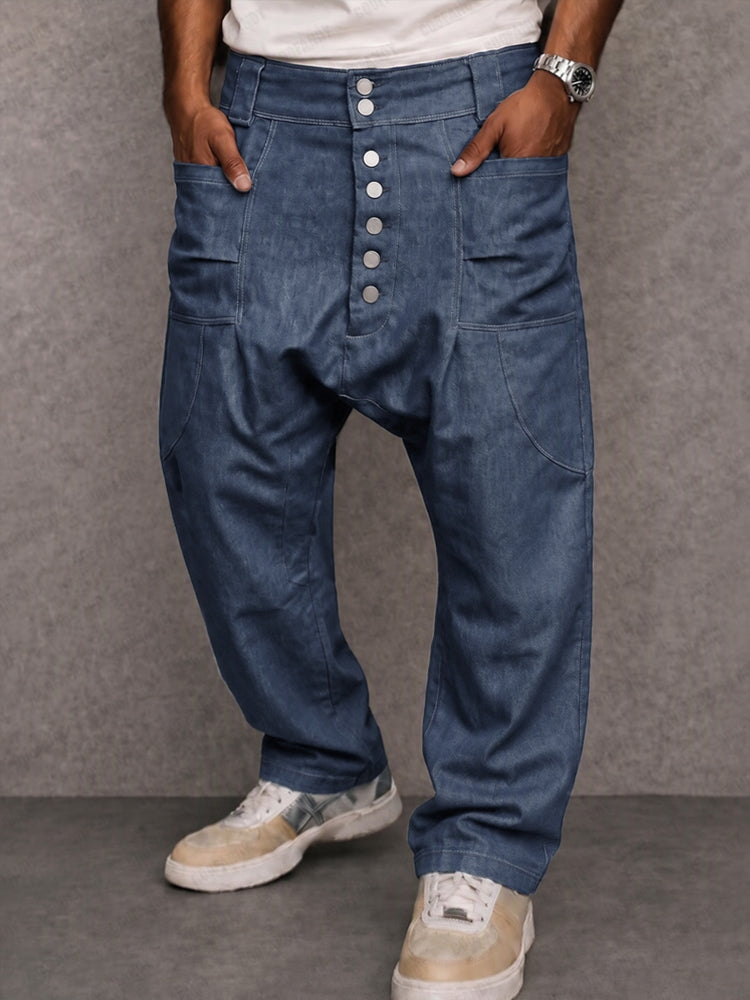 Casual Streetwear 100% Cotton Drop Crotch Pants
