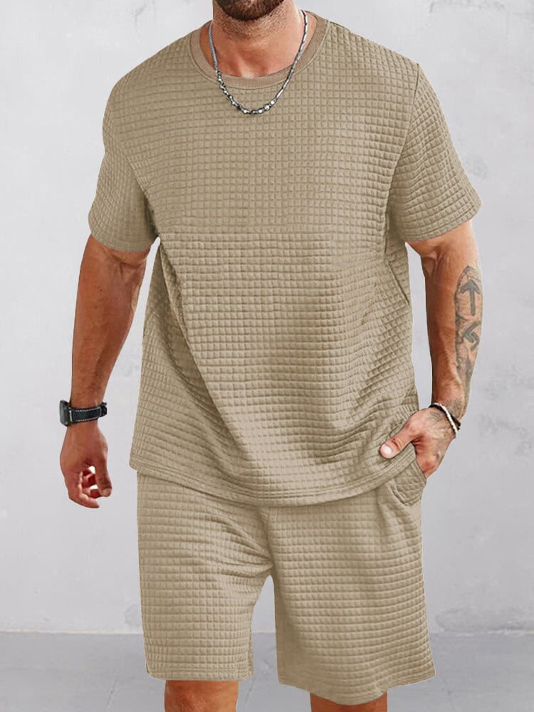 Casual Simple Waffle Tracksuit Set