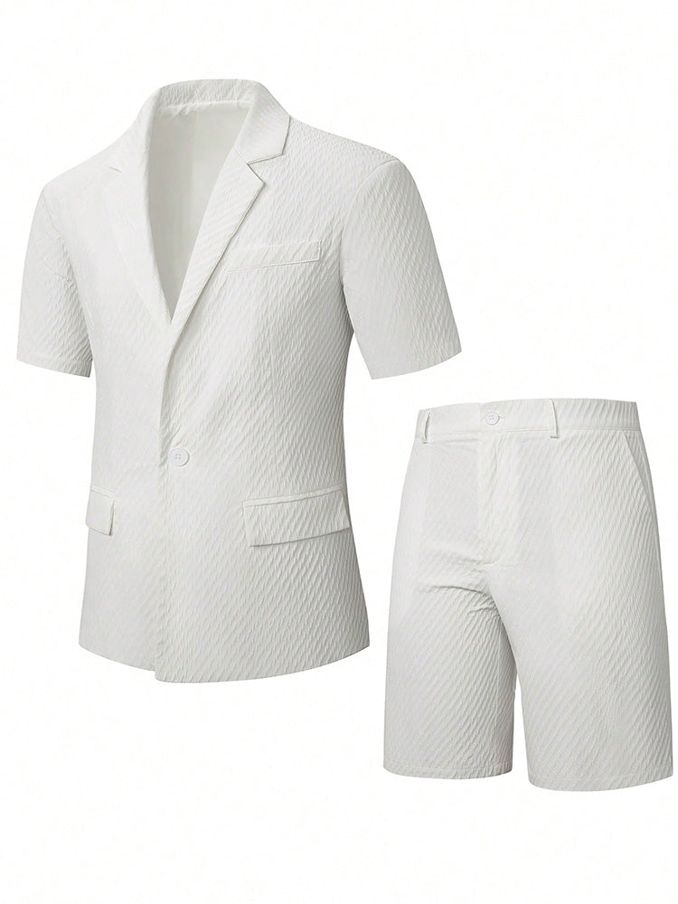 Summer Casual Textured Suit Blazer and Shorts Set