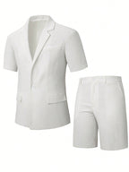 Summer Casual Textured Suit Blazer and Shorts Set