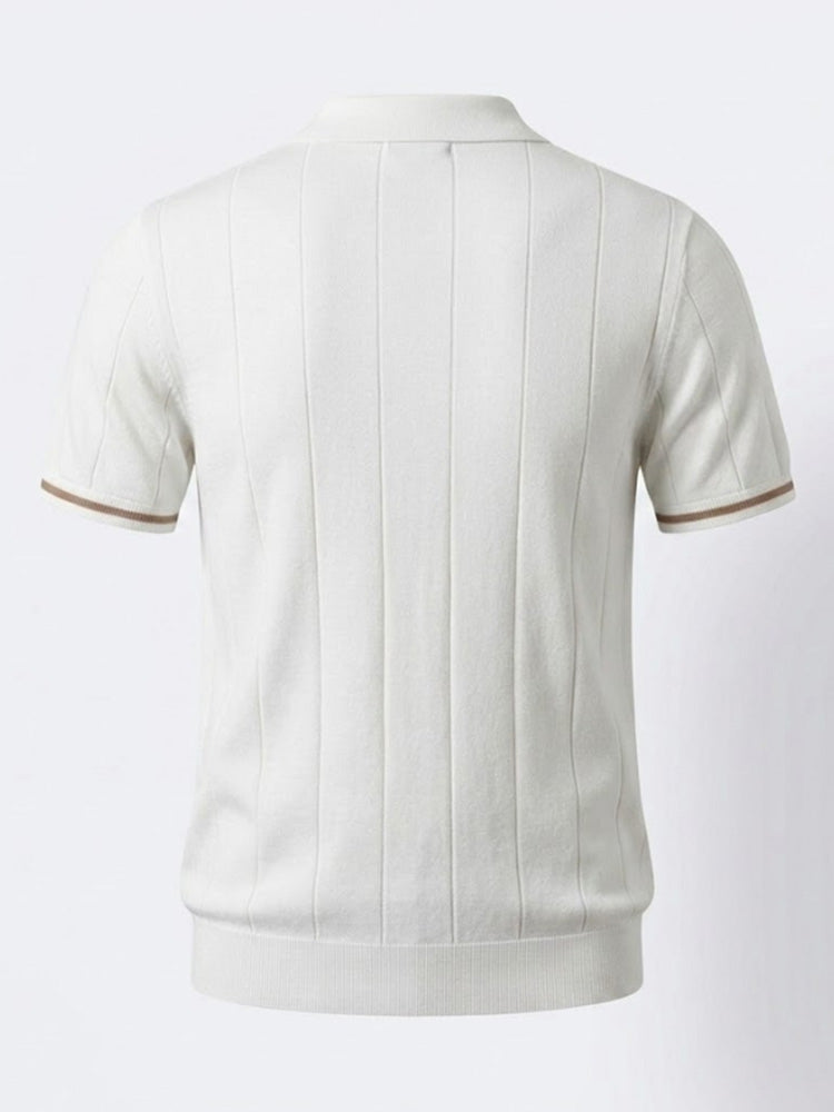 Cool-Touch Cotton Knit Vertical Stripe Short Sleeve