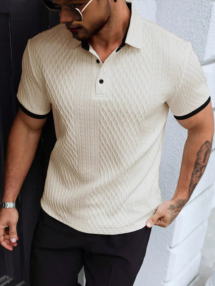 Contrast Trim Cool-Touch Cotton Knit Short Sleeve