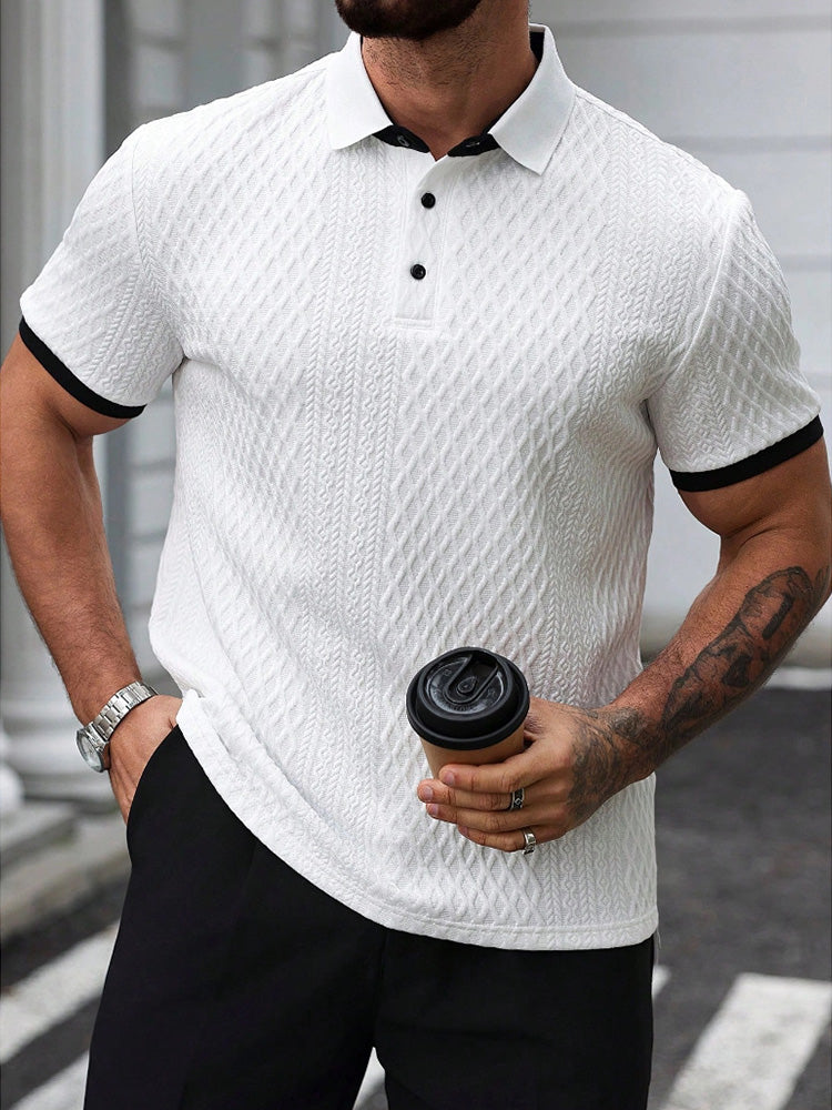 Contrast Trim Cool-Touch Cotton Knit Short Sleeve