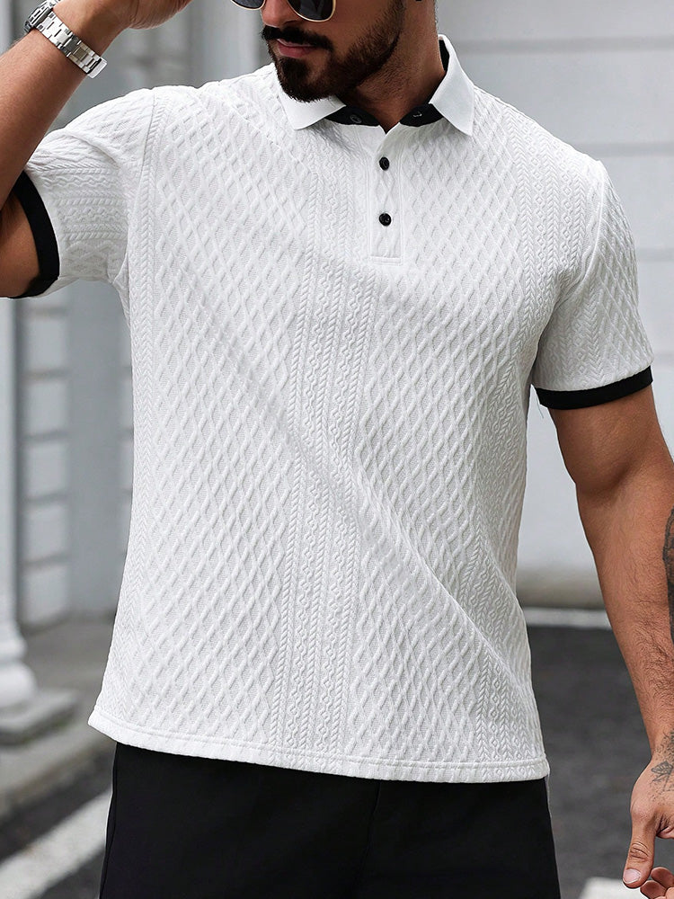 Contrast Trim Cool-Touch Cotton Knit Short Sleeve