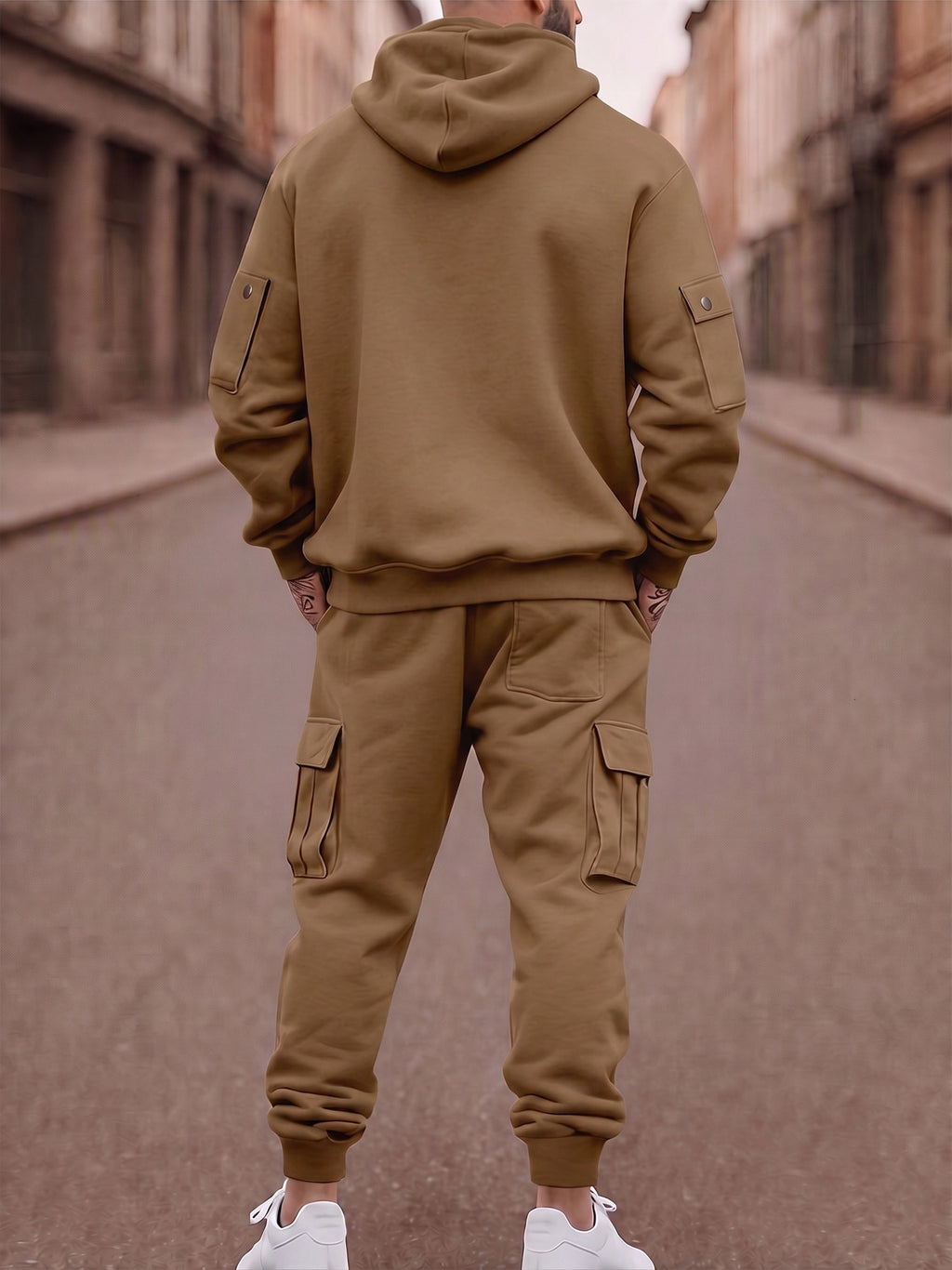 Fleece-Lined Cargo Hooded Tracksuit Set