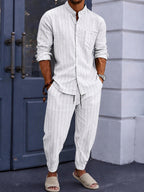 Linen Blend Striped 2-Piece Leisure Set