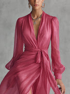 Beatrice | Elegant Chiffon V-neck Tie-waist Long Dress