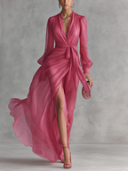 Beatrice | Elegant Chiffon V-neck Tie-waist Long Dress