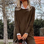 Comfy Round Neck Long Sleeve Side Slit Hem Two Piece Set