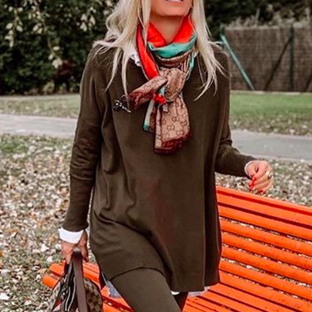 Comfy Round Neck Long Sleeve Side Slit Hem Two Piece Set