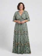 Evadne | Floral V Neck Short Sleeve Maxi Dress