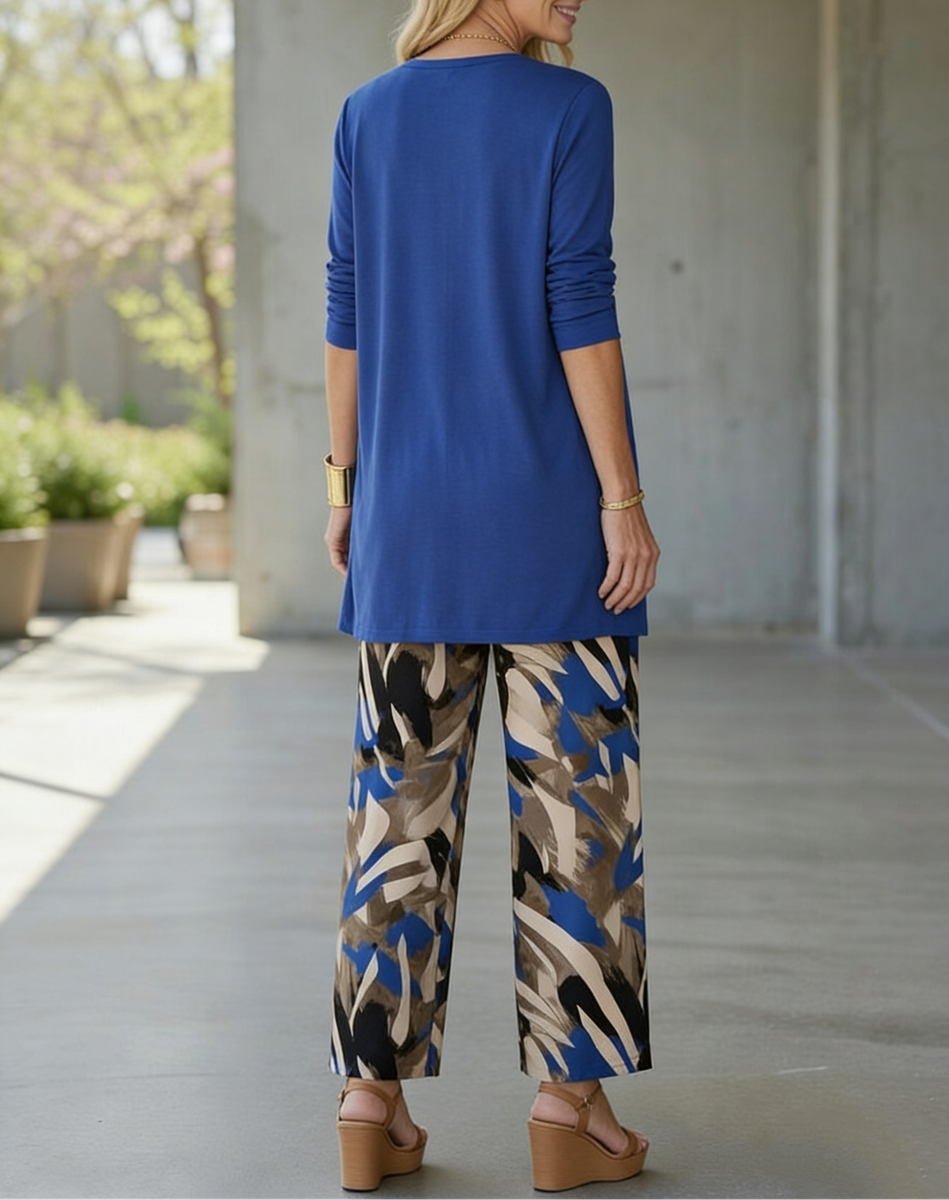 Stylish Blue Round Neck Three Piece Set