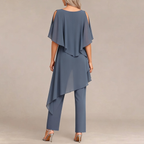 Blue Round Neck Two Piece Set