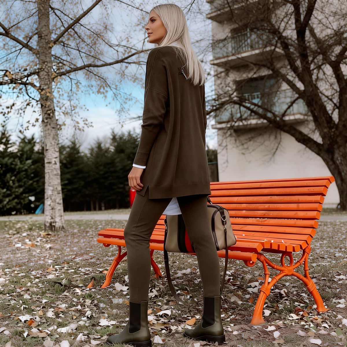 Comfy Round Neck Long Sleeve Side Slit Hem Two Piece Set