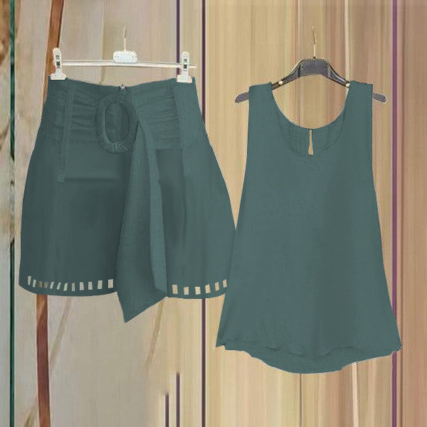 Fresh Sleeveless Green Two Piece Set